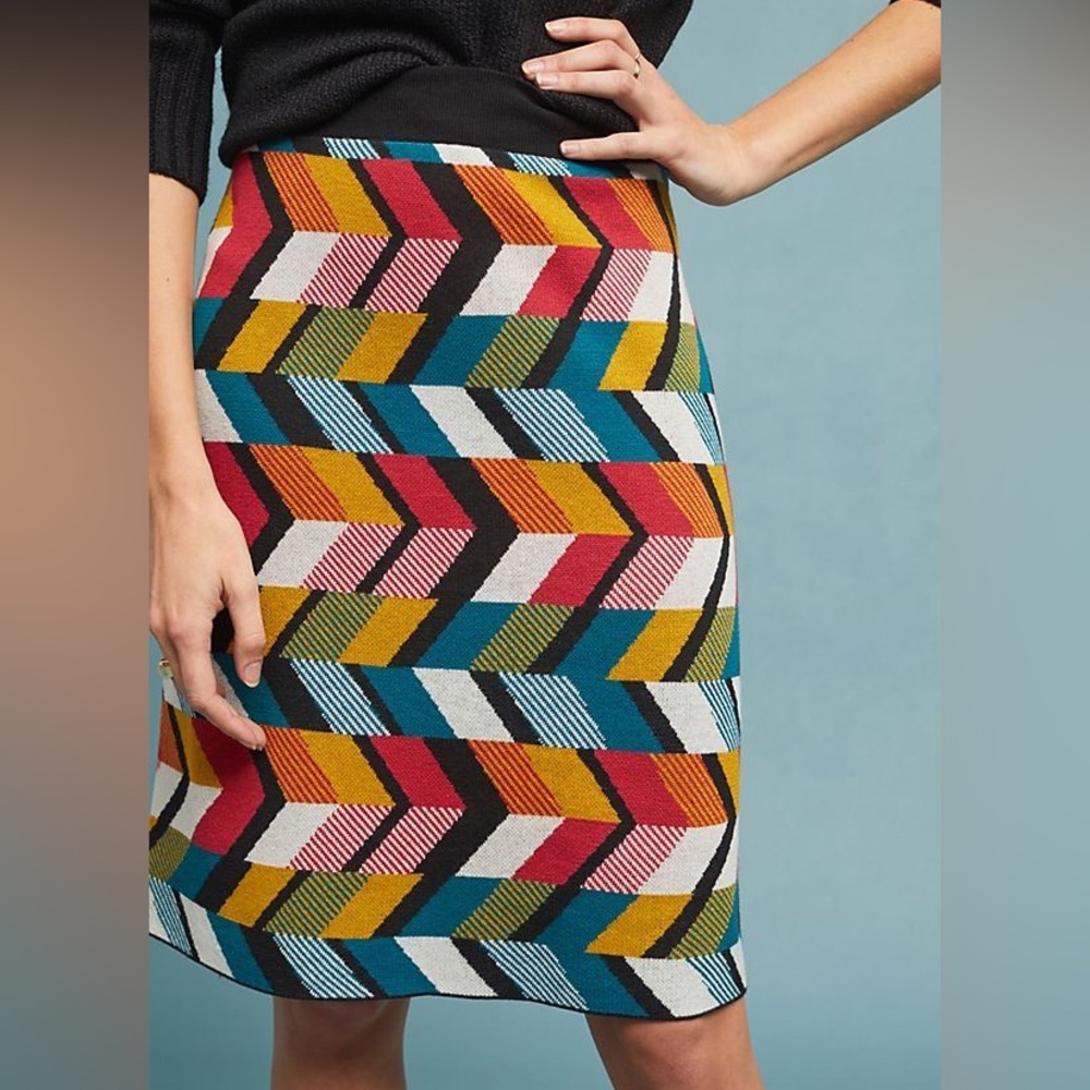 Anthropologie Maeve Geometric Knit Skirt Sz. L NWT!